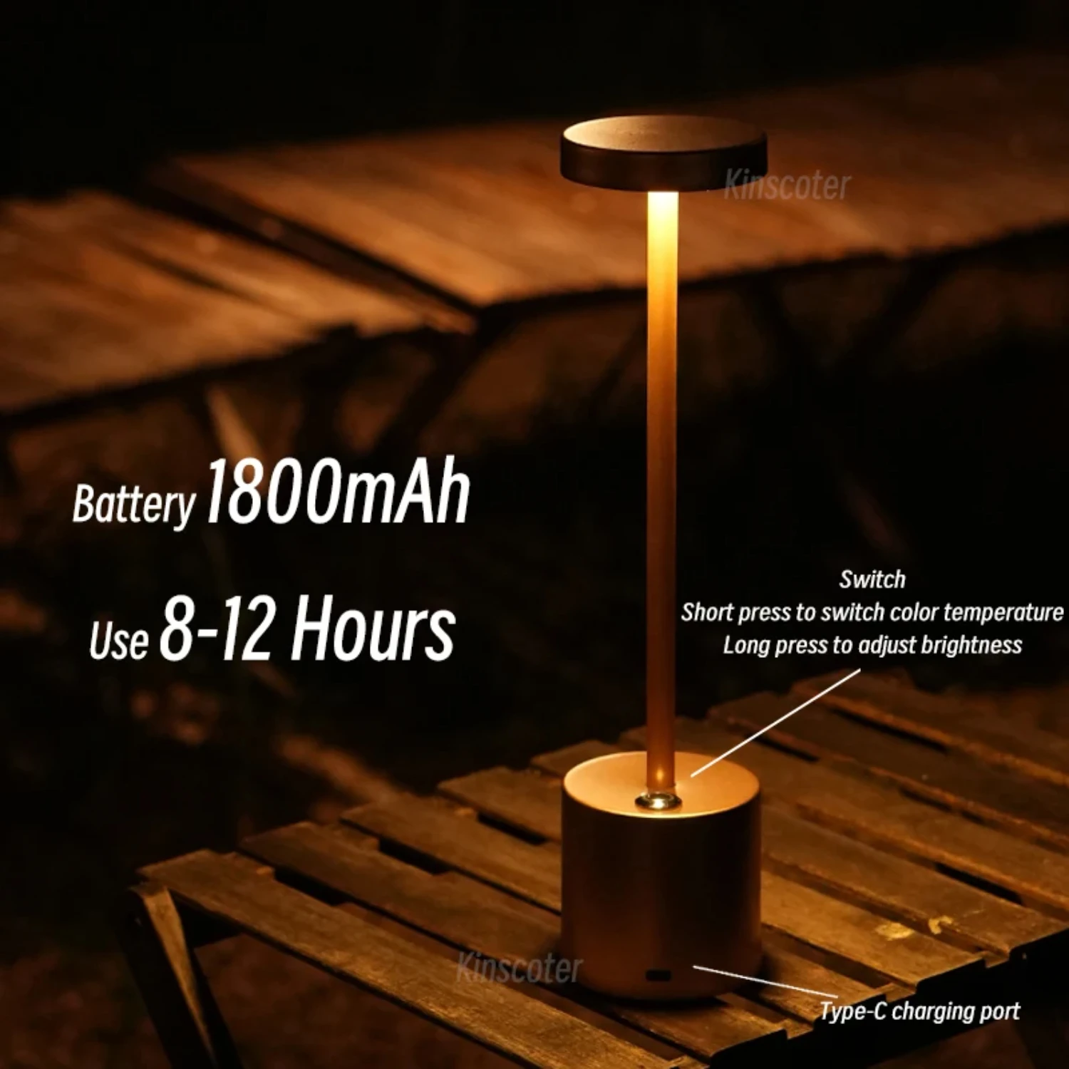 LED Aluminum Alloy Waterproof Rechargeable Desk Lamp Touch Dimming Metal Table Lamps   Living Room Reading Camping Light