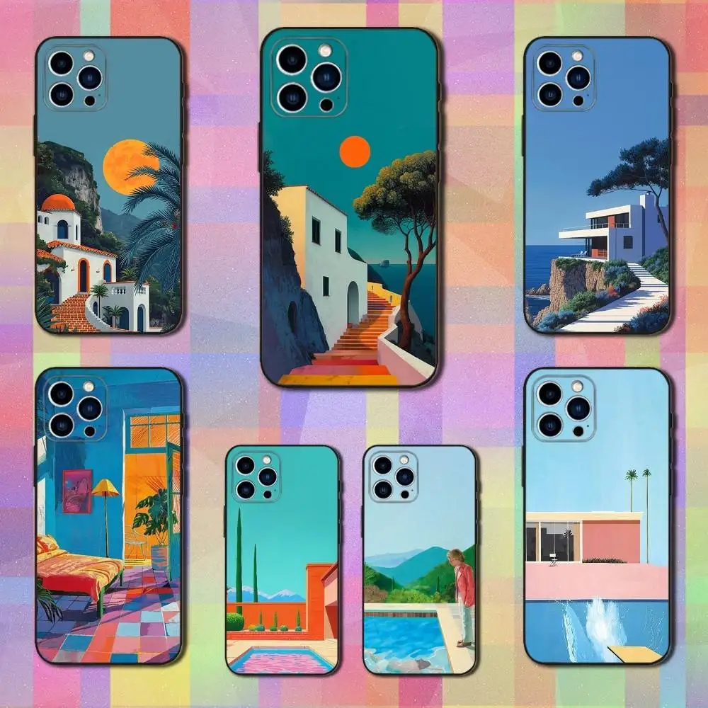 

Painting D-David H-Hockney Phone Case For iPhone 16,15,14,13,12,11 Plus,Pro Max,XS,X,XR,SE,Mini,8,7,Soft Silicone Black Cover