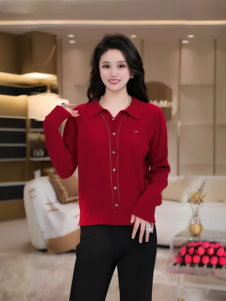 

Mehui Star Flower Trajec Knitted Wool Base irt Women's Winter Sweater Inner Faionable Anti-Aging Diamond Collar