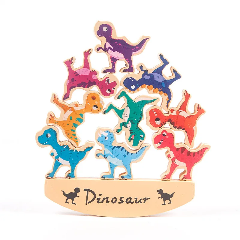 Montessori dinossauro de madeira empilhados alta blocos de construção jogo equilíbrio animal pré-escolar educação infantil brinquedos para crianças