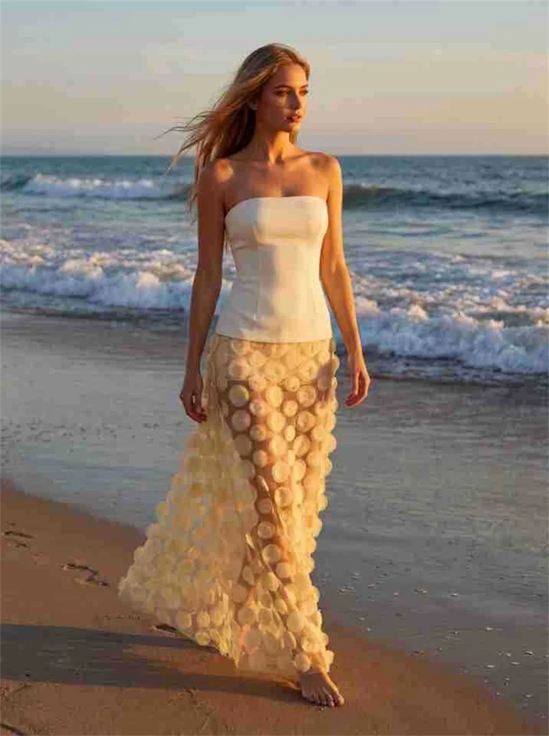 

Yellow Sheer Prom Dress Sexy Sleeveless Strapless Party Gown Beach Holiday A Line Formal Wedding Guest Birthday Evening Robe