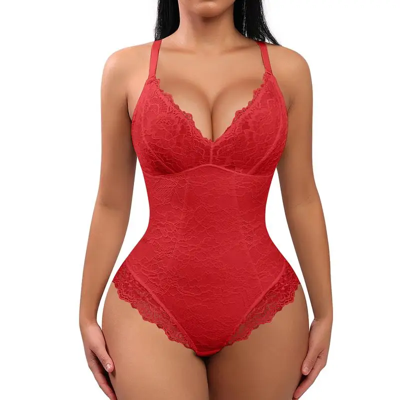 FeelinGirl Sexy Lace Bodysuits Shapewear for Womenswear  Mesh Straps Clothing