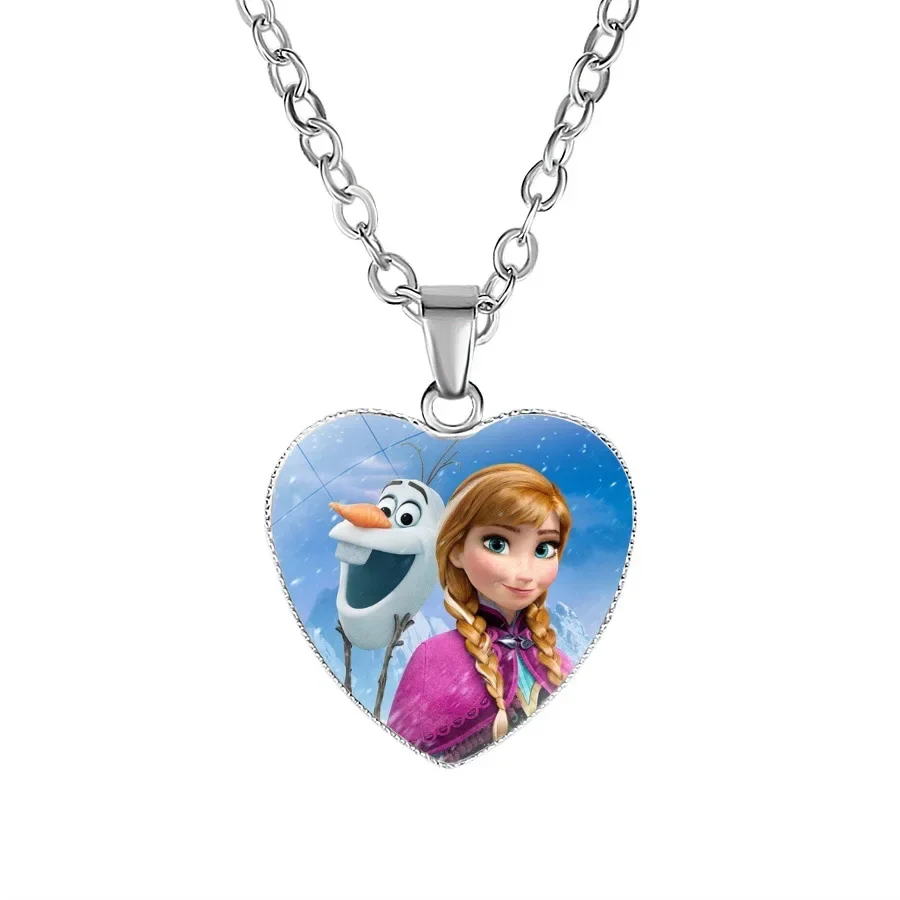 Collier La Reine des Neiges en Forme de Cœur pour Fille, Pendentif Princesse Elsa Anna, Accessoires de Dessin Animé Disney, Cadeaux pour Enfants