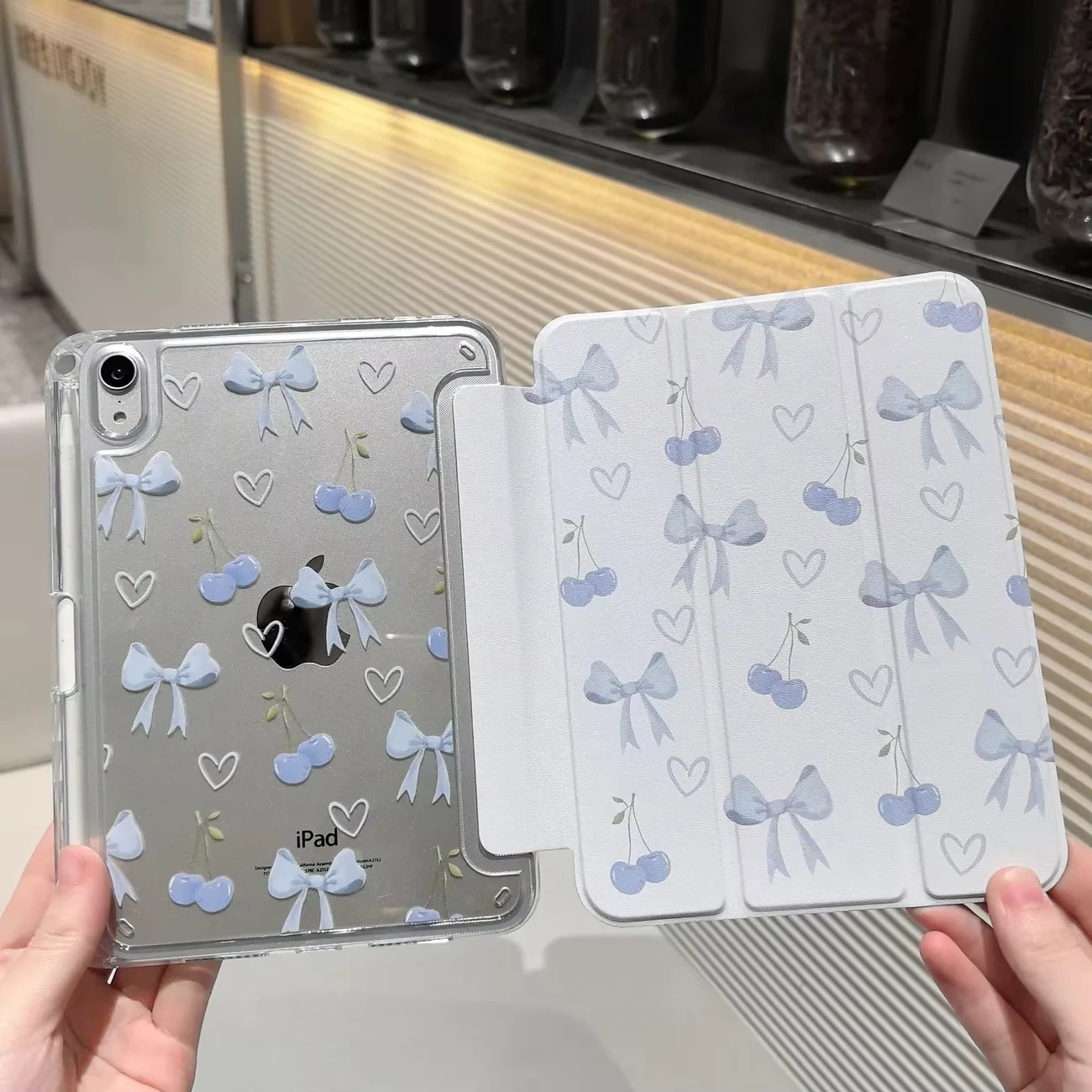 New Blue Love Heart Bow Line Tablet Case For iPad Pro 11 13 M2 M4 M3 10.2 5/6th 7/8/9/10/11th Mini 6 7 Air 3 4 5 6 Stand Cover