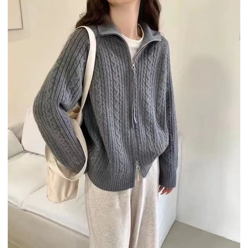 

Explosions Sweater Women's New Cardigan Coat Female Autumn Winter 2026 Short Stripe Zipper Knitwear Loose Cardigan Jacket Ladies