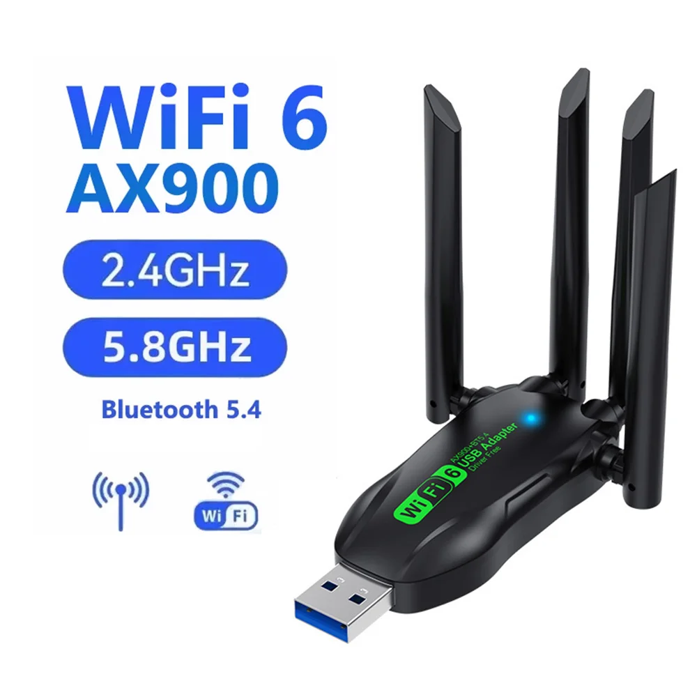 AX900 WiFi 6 USB Adapter Dual Band Antennas 2.4G 5G WiFi6 Network Card Bluetooth 5.4 Wireless Receiver Driver Free for WIN 10 11