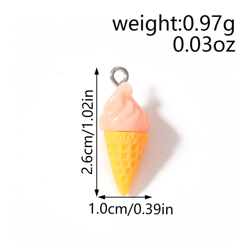 10 Stück 10x26mm Bunte Harz-Eiscreme-Anhänger für Schmuckherstellung, Halsketten, Ohrringe, Armbänder, DIY-Bastelarbeiten, Geschenke – Detail 1