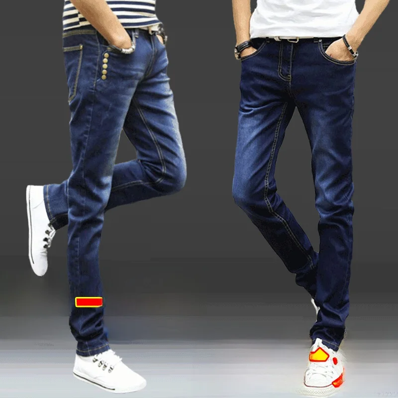 

Весенне-осенние свободные тонкие эластичные джинсы, мужские корейские дышащие облегающие повседневные прямые длинные брюки, молодежная мода