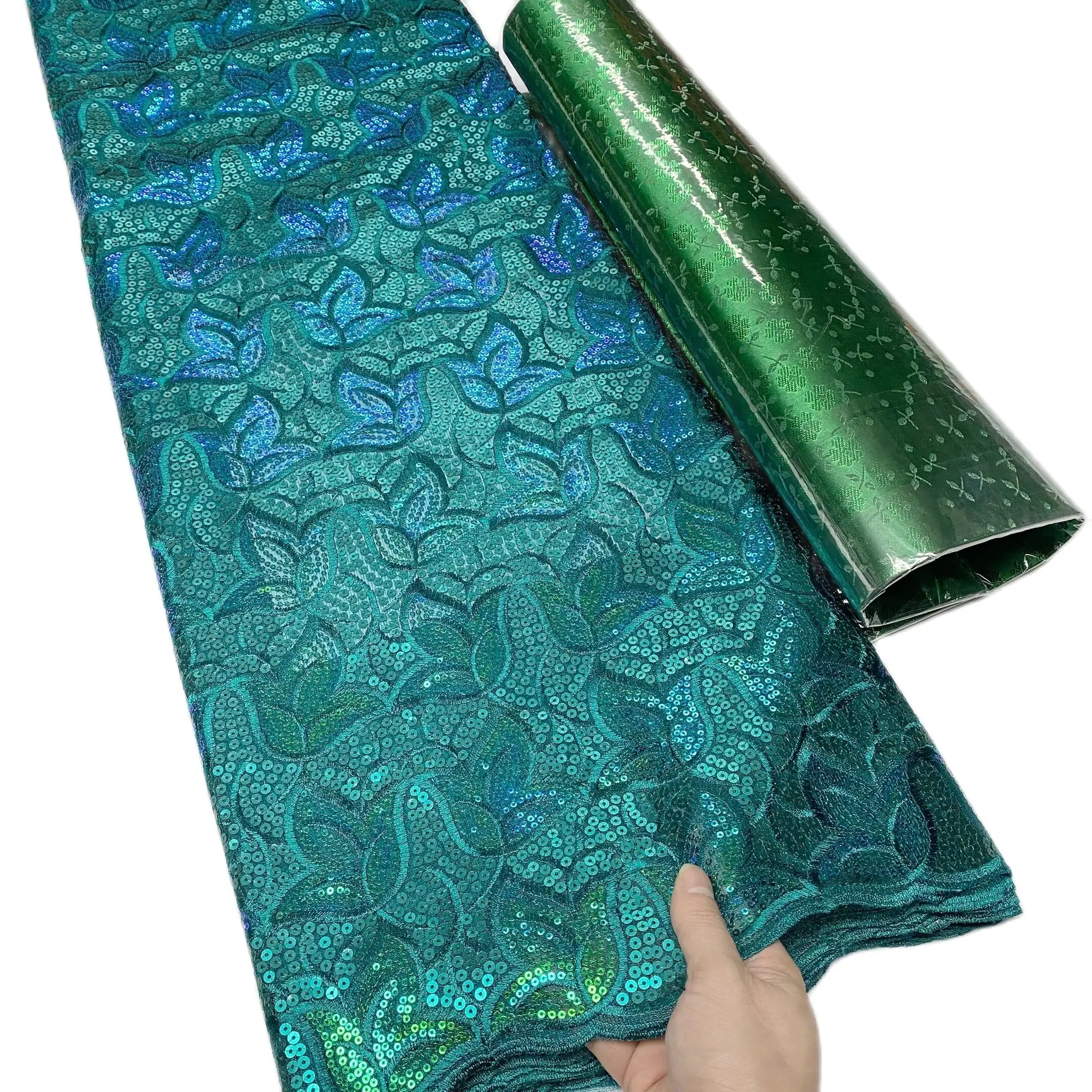 

OK6009 High Quality African Sequins Lace Fabric Net Embroidery Tulle Lace Fabric For Nigerian Wedding Party Dress