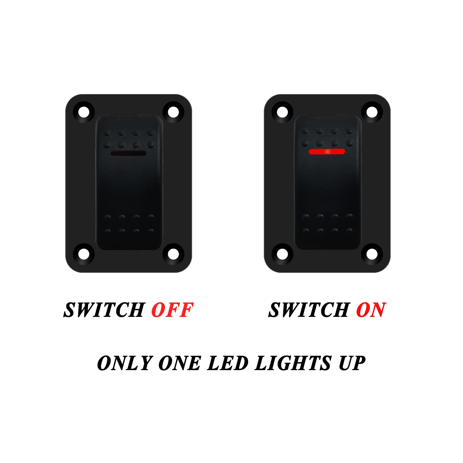 1 Gang Rocker Button Switch Panel 12V/24V 4Pin ON OFF SPDT Switch with Single Red LED for Car Boat Waterproof Switch and Panel