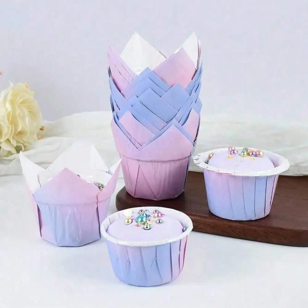 20 Gradient Cake Cup Molds Pink Blue Paper Cup Wrappers Muffin Liners Baking Molds Party Decoration DIY Kitchen Baking Desserts