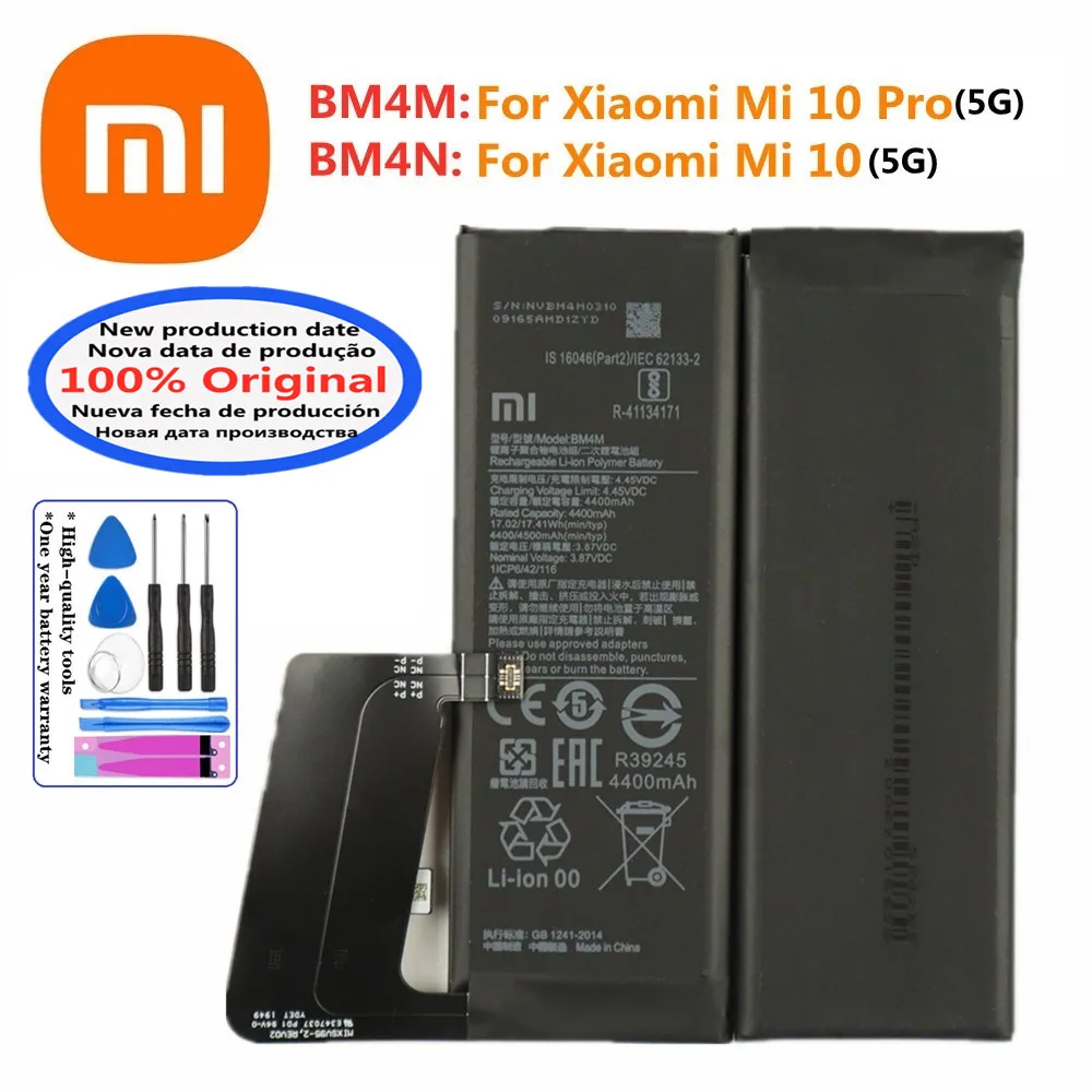 Nova bateria original xiao mi para xiaomi mi 10/mi 10 pro 5g mi10 pro 5g versão bm4m bm4n baterias de telefone transporte rápido + ferramentas