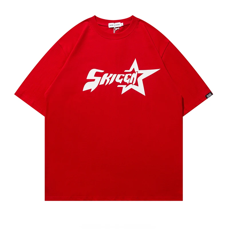 1988 Streetwear American Alphabet Star Print T-shirt Harajuku Vintage Red Men's Women's Y2K Casual Tops With Base Men's Clothing