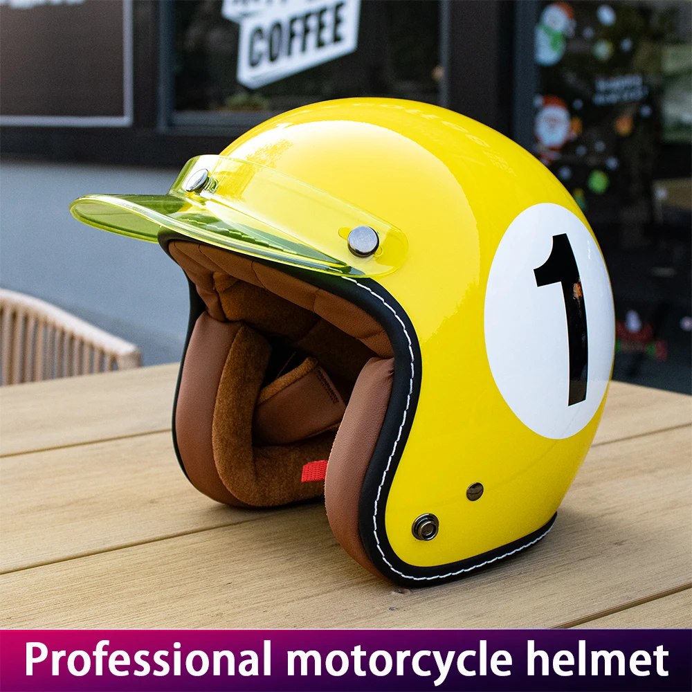 Retro Lady Motorcycle Helmet with Visor 3/4 Coverage Yellow 1 Personalized Unisex Vintage Style Protective Headwear