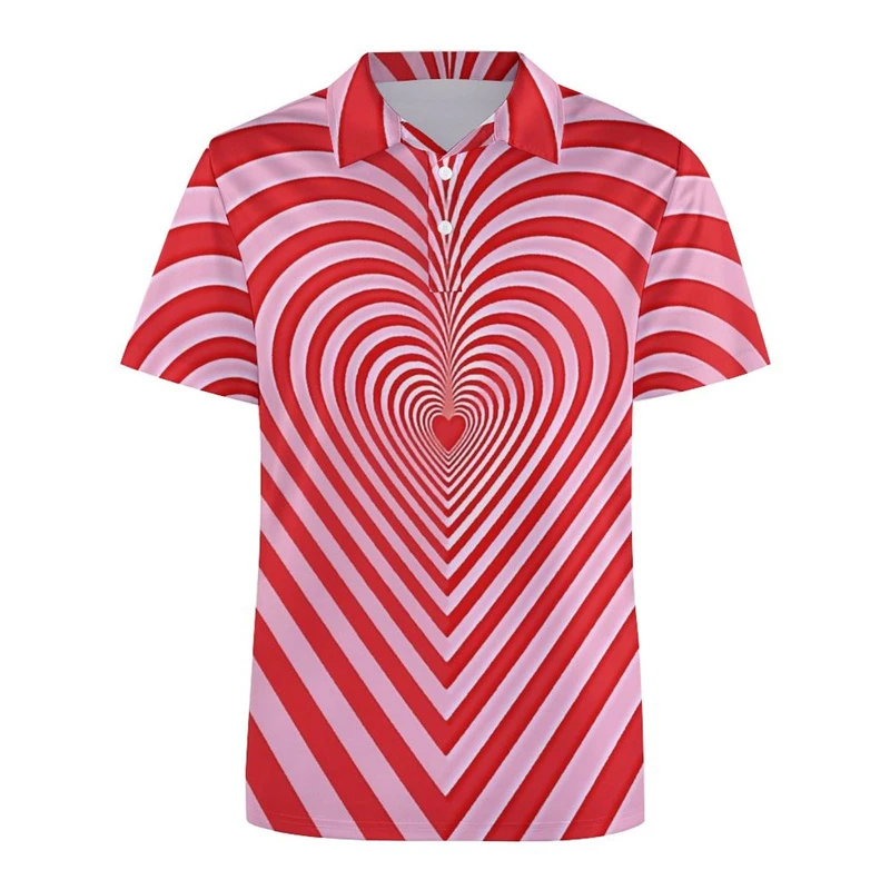 Lover Striped Shape 3d Printed Polo Shirt For Men Women Street Personality Short Sleeve T-shirt Cute ​butterfly Design Lapel Top