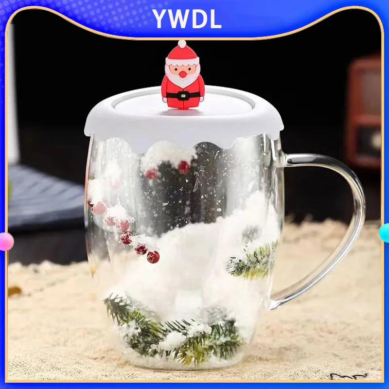 

YWDL Christmas Tree And Snow Double Wall Clear Glass Cup Heat-resistant Coffee Milk Mug Tea Espresso Cup Christmas Gifts 350ml