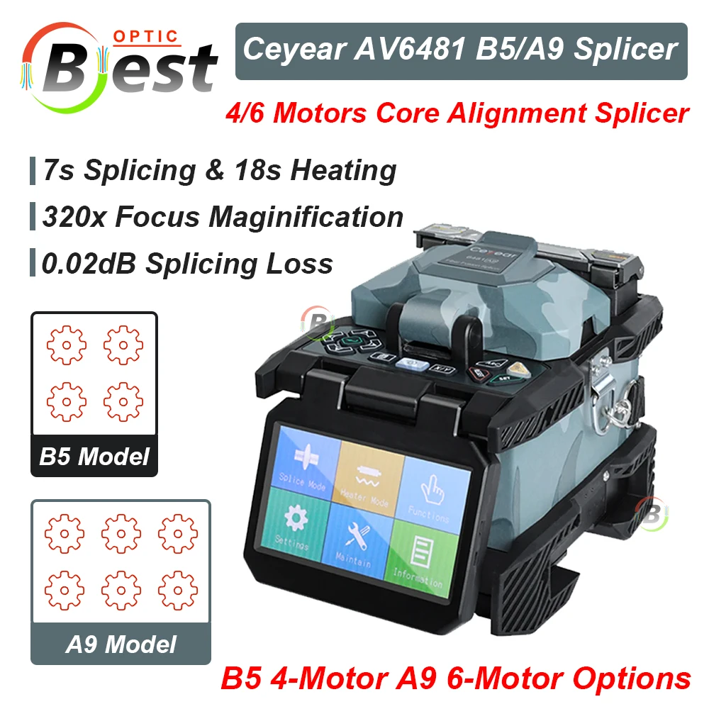 Ceyear AV6481 Best Quality B5/A9 Optical Cable Pigtail Fiber Fusion Splicer Machine 6-Motor Automatic Core Alignment Splicing