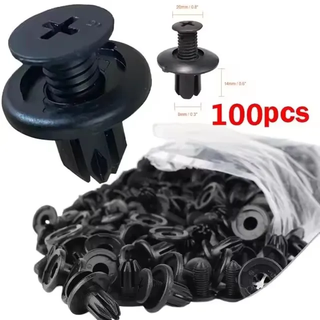 100/50 Stück 8mm Kunststoff-Befestigungsschrauben Universelle Auto-Stoßstangen-Kotflügel Schwarze Nieten Auto-Befestigungsclips Auto-Zubehör