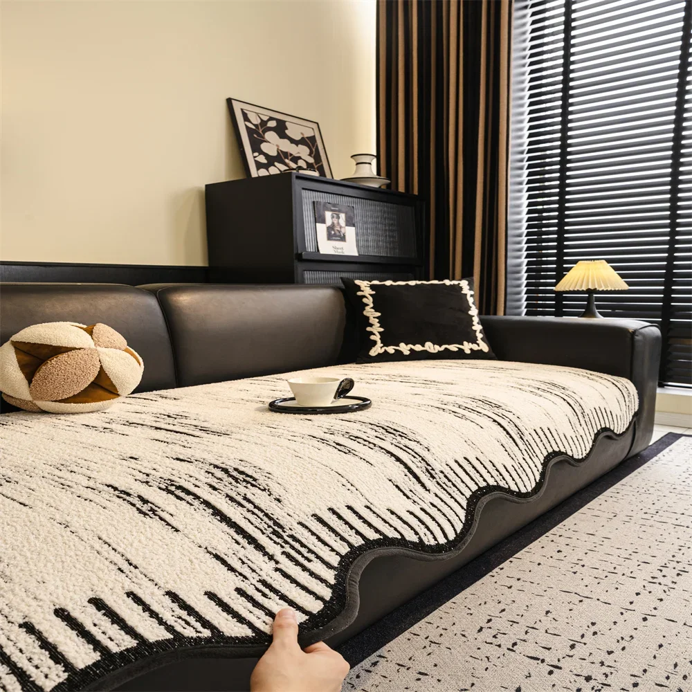 Cream Wind Plush Sofa Cushion Autumn and Winter Thick 2025 New Fixed Non-slip Cushion Straight Row Armrest Cover Cloth Towel