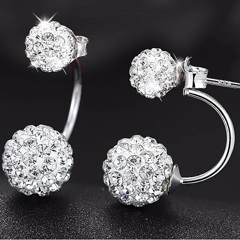 Promotion 925 Sterling Silver Fashion U Bend Shiny Shambhala Ball Ladies Stud Earrings Jewelry Free Wholesale Gifts