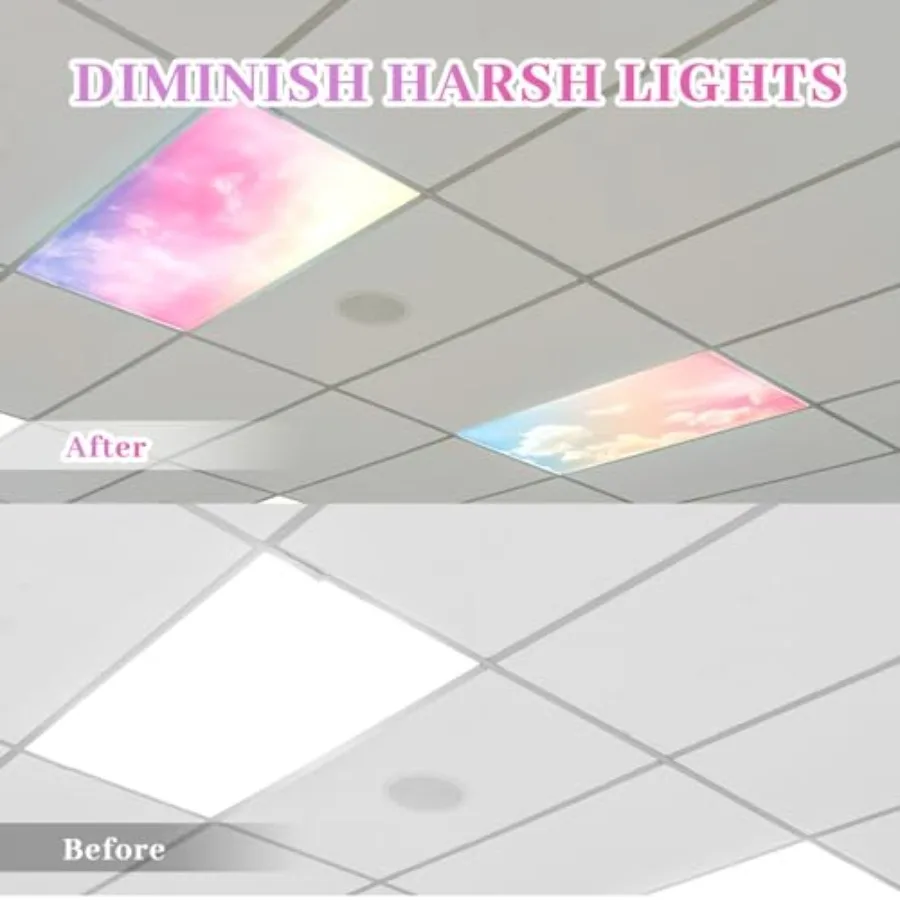 2 Pcs Fluorescent Light Covers for Ceiling Lights 4' x 2' Fluorescent Light Filters Classroom Magnetic Cubicle Covers for Ceili