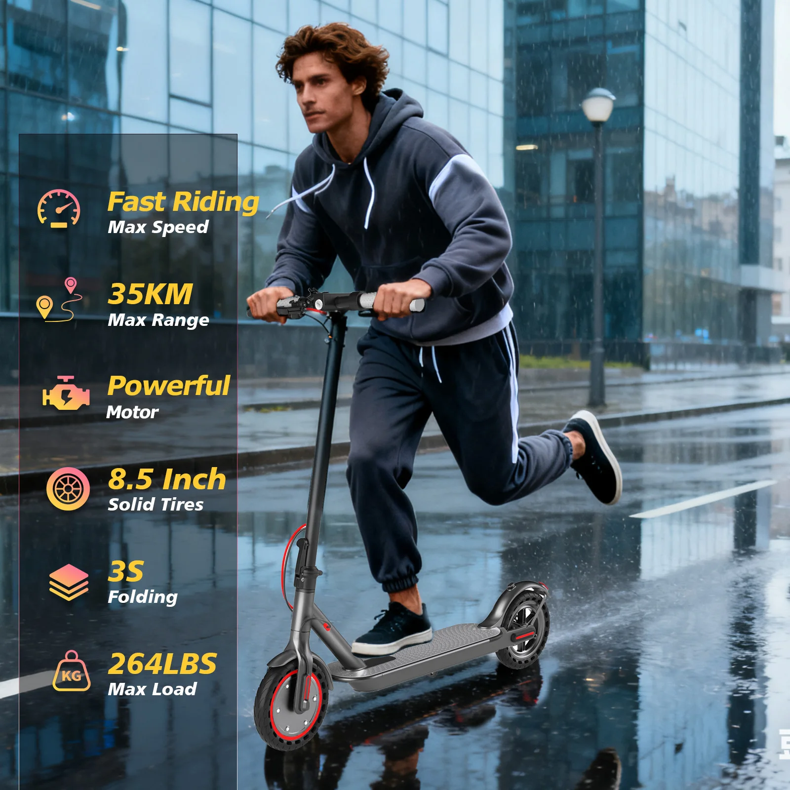 AOVOPRO M365 Elektroroller für Erwachsene, leistungsstarker Motor, 36V 10,5Ah, hohe Kapazität, 35 km Reichweite, 8,5 Zoll pannensichere Reifen, APP-Steuerung, E-Scooter – Detail 12