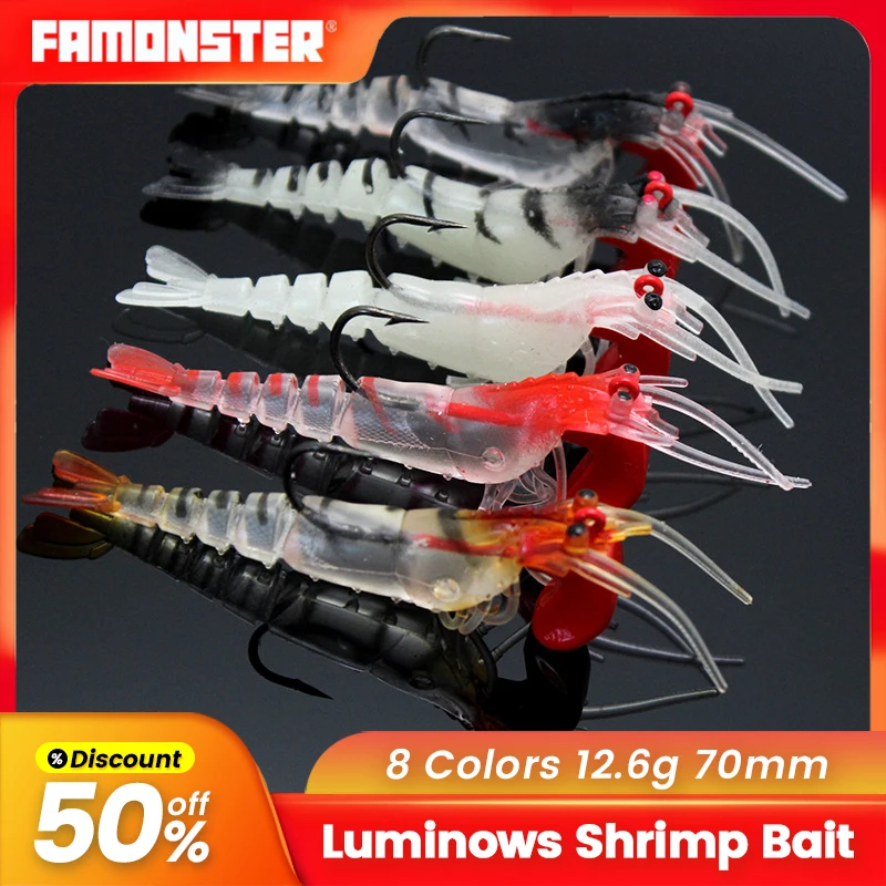 

FAMONSTER Luminous Shrimp soft Fishing Lure Lead Bait Seawater Artificial Octopus Cuttlefish Fishing Swivels Glow Hooks Winter