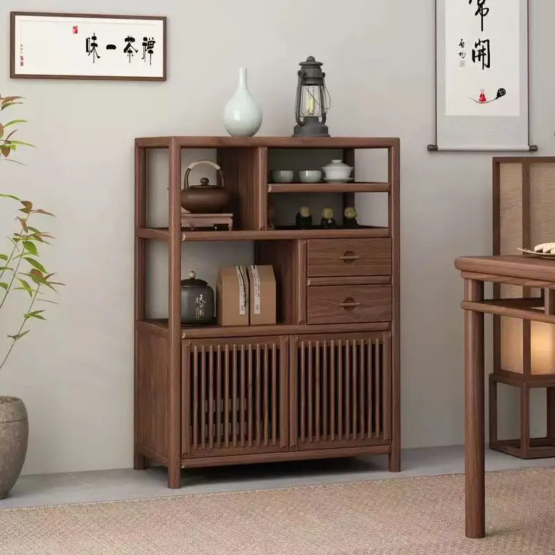 Chinese solid wood sideboard, Duobaoge black walnut tea cabinet, small storage cabinet, display cabinet, Bogu shelf