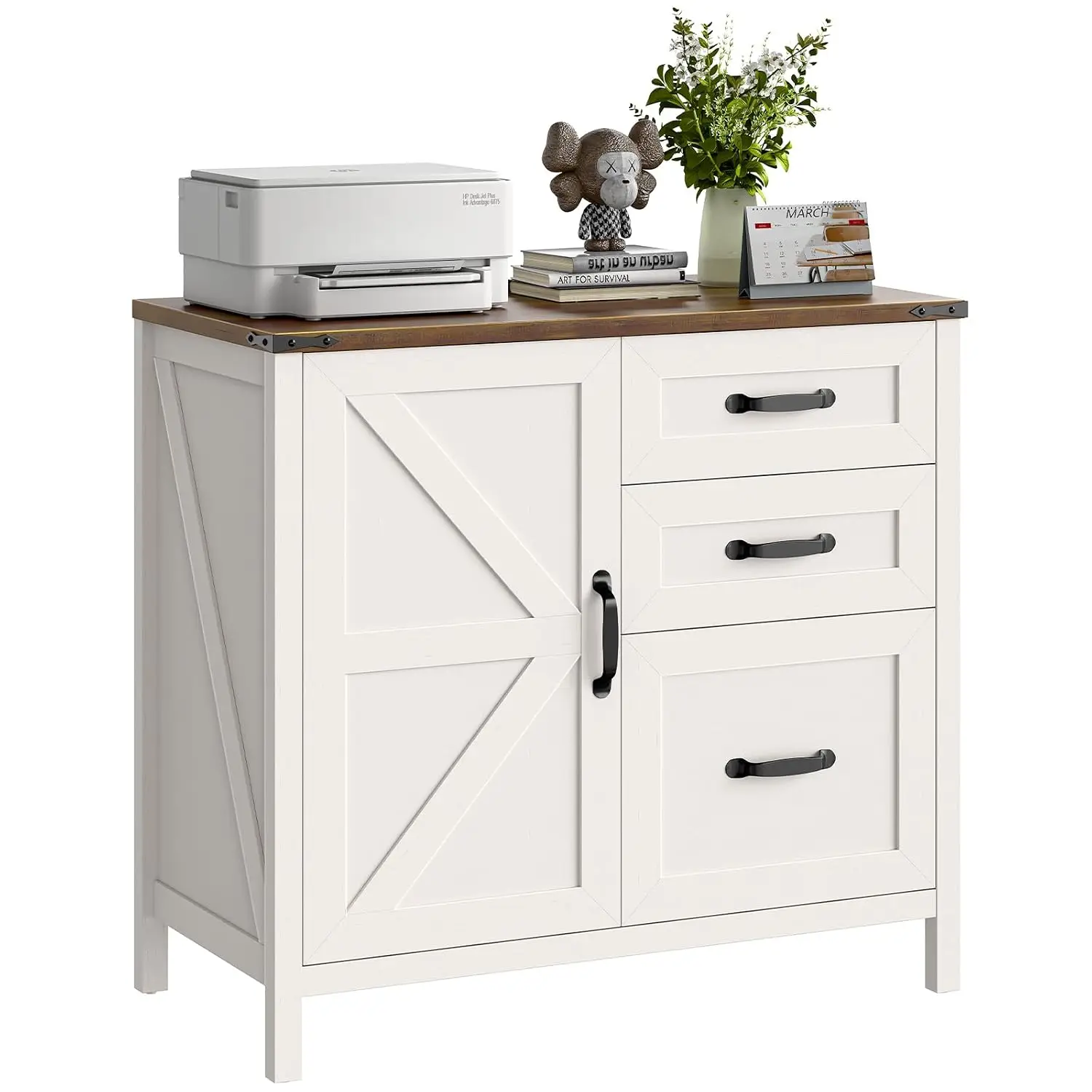 Lateral File Cabinet 3 Drawers Adjustable Shelf Letter A4 Hanging Files Wood Storage Printer Stand Home Office White, Customized