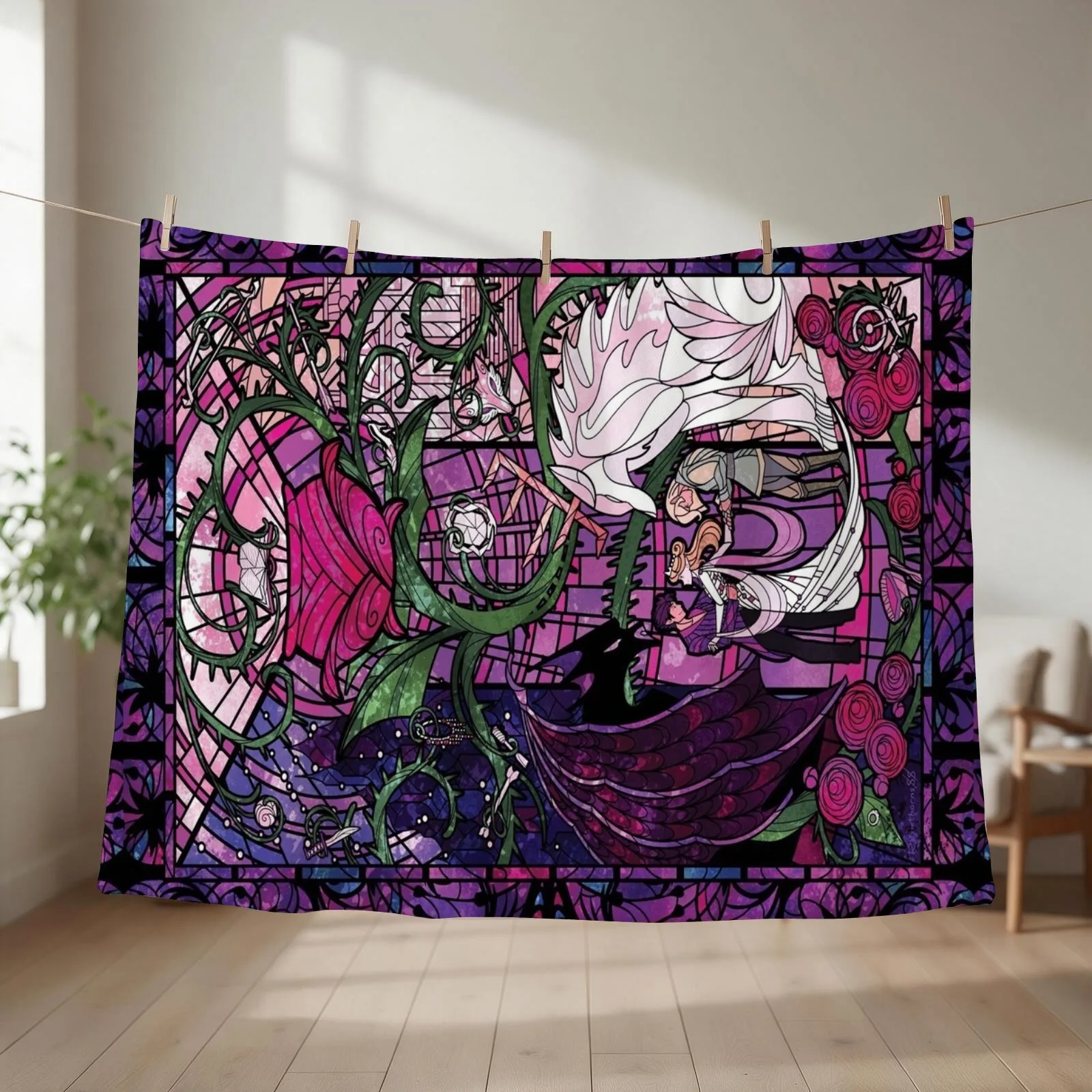 A Court of Thorns and Roses Stained Glass Throw Blanket couch cozy soft plush fuzzy picnic outdoor blanket