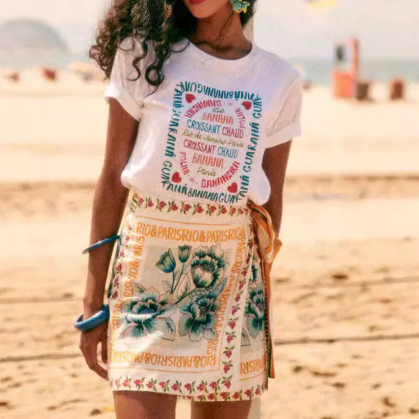 

KIDCRKJ Women Spring Beach Skirt Contrast-Colored Print Lace-Up Slim A-line Lady Short Skirt Elegant Comfortable Female Skirt