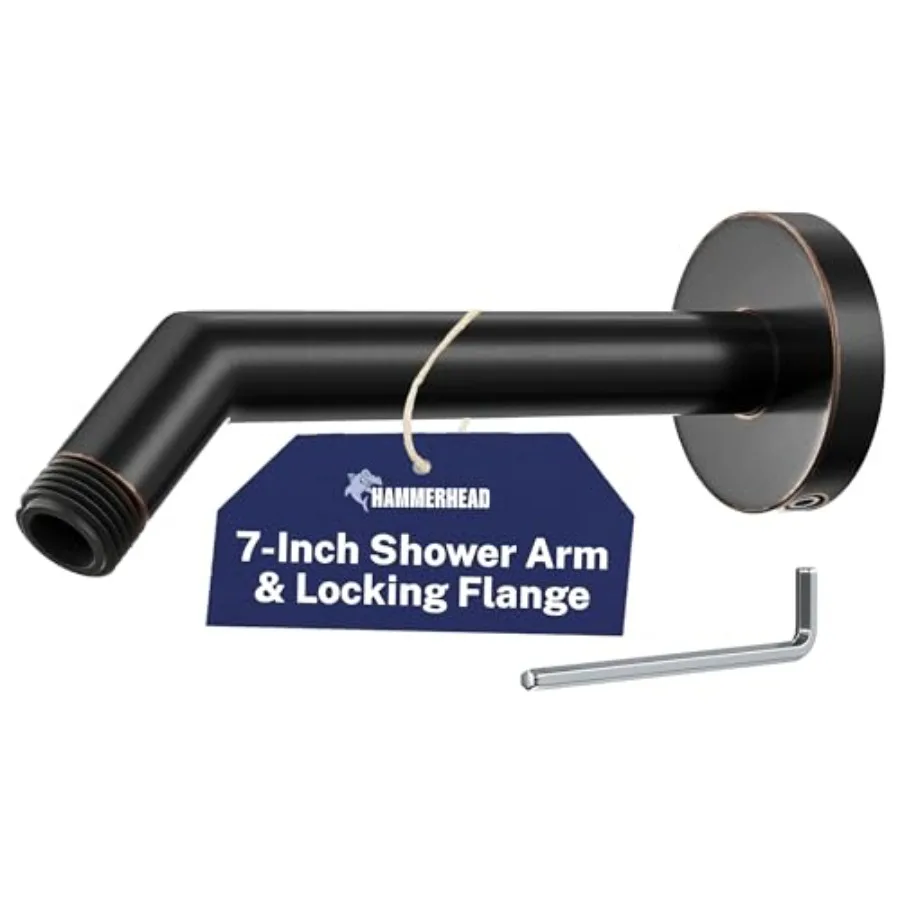 HammerHead® Solid Metal Shower Arm and Flange - 7.5 Inch 304 Stainless Steel Extension Pipe - Universal Shower Head Arm with Fl