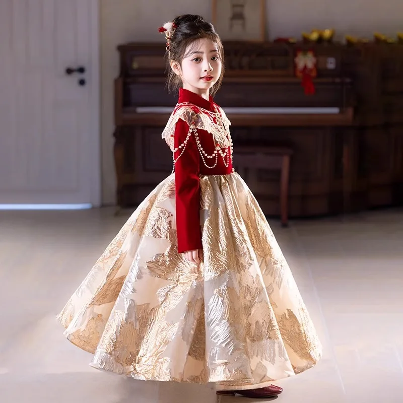

Chinese style children's dress Chinese new birthday banquet princess dress flower girl wedding piano performance dress