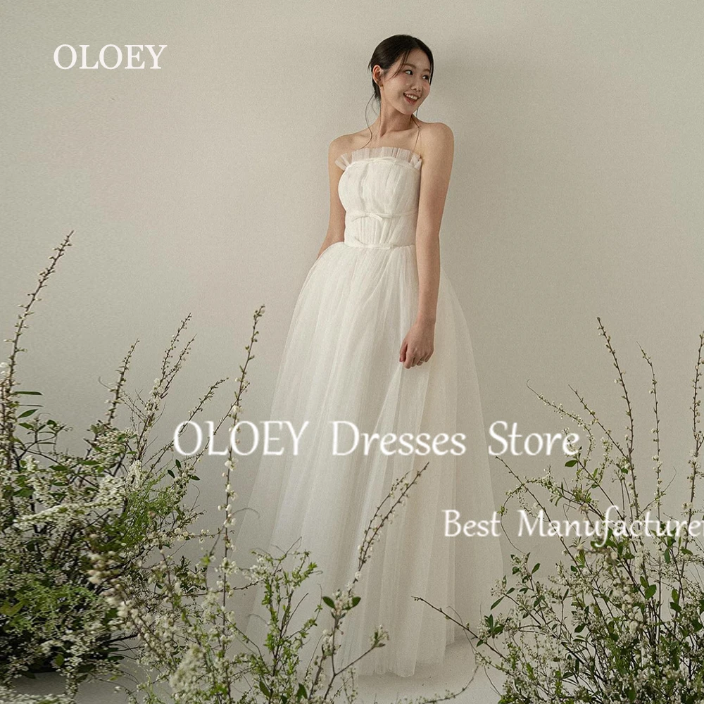 

OLOEY Elegant Korea Ivory A Line Wedding Dress Women Photoshoot Sleeveless Strapless Bridal Gown Floor Length Custom Made