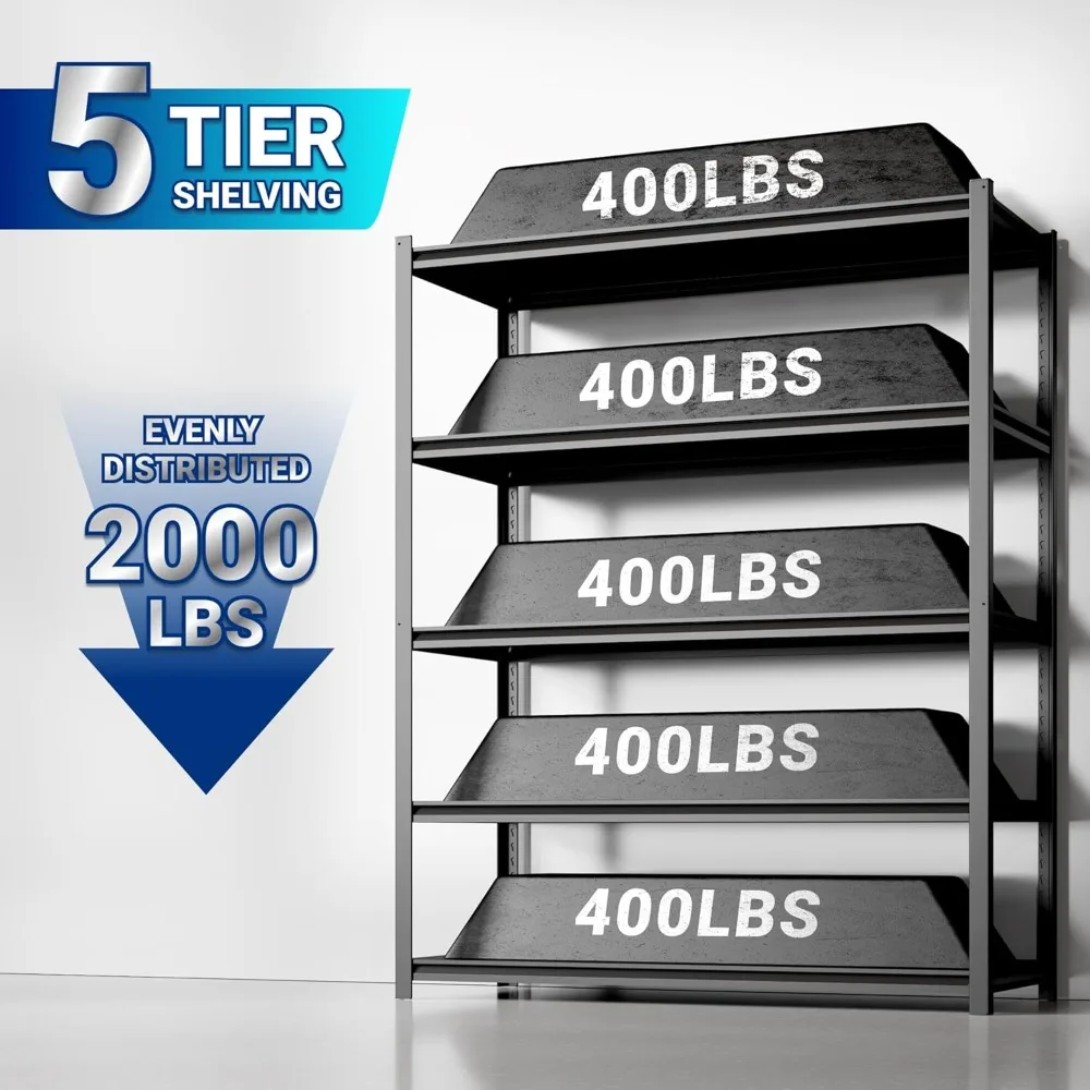 Entrega gratuita - 1 pacote de estantes de garagem, prateleira ajustável resistente de 5 camadas, rack de armazenamento com capacidade de peso de 2.000 libras, 6 pés de altura
