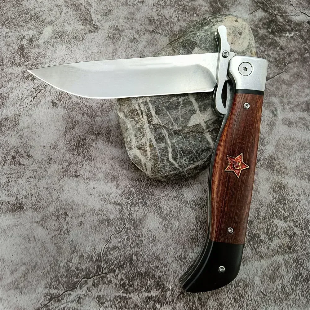 Russian Finka NKVD Military Pocket Folding Knife Outdoor Camping 440C Blade Wood Handle Hunting Camping Hiking Knives