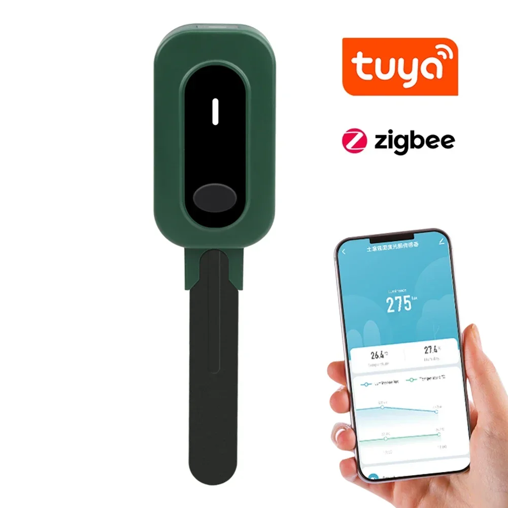 Tuya Zigbee Wireless Soil Moisture Meter Intelligent Temperature Humidity Sunlight Tester Soli Analyzer Versatile Gardening Tool