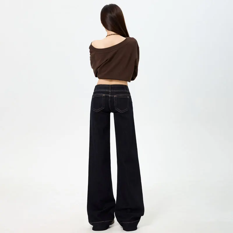 Women Bootcut Jeans Denim Pant Vintage Washed Low Waist Straight Trousers Y2k Streetwear Work Casual 2 Buttons Full Length 2026