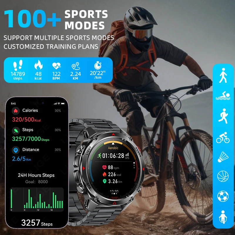 LIGE Nuovo Professionale GPS Sport Smart Watch Outdoor RIDE Run Orologi da uomo Bussola Altimetro 3ATM 540mAh Torcia a LED Bracciali