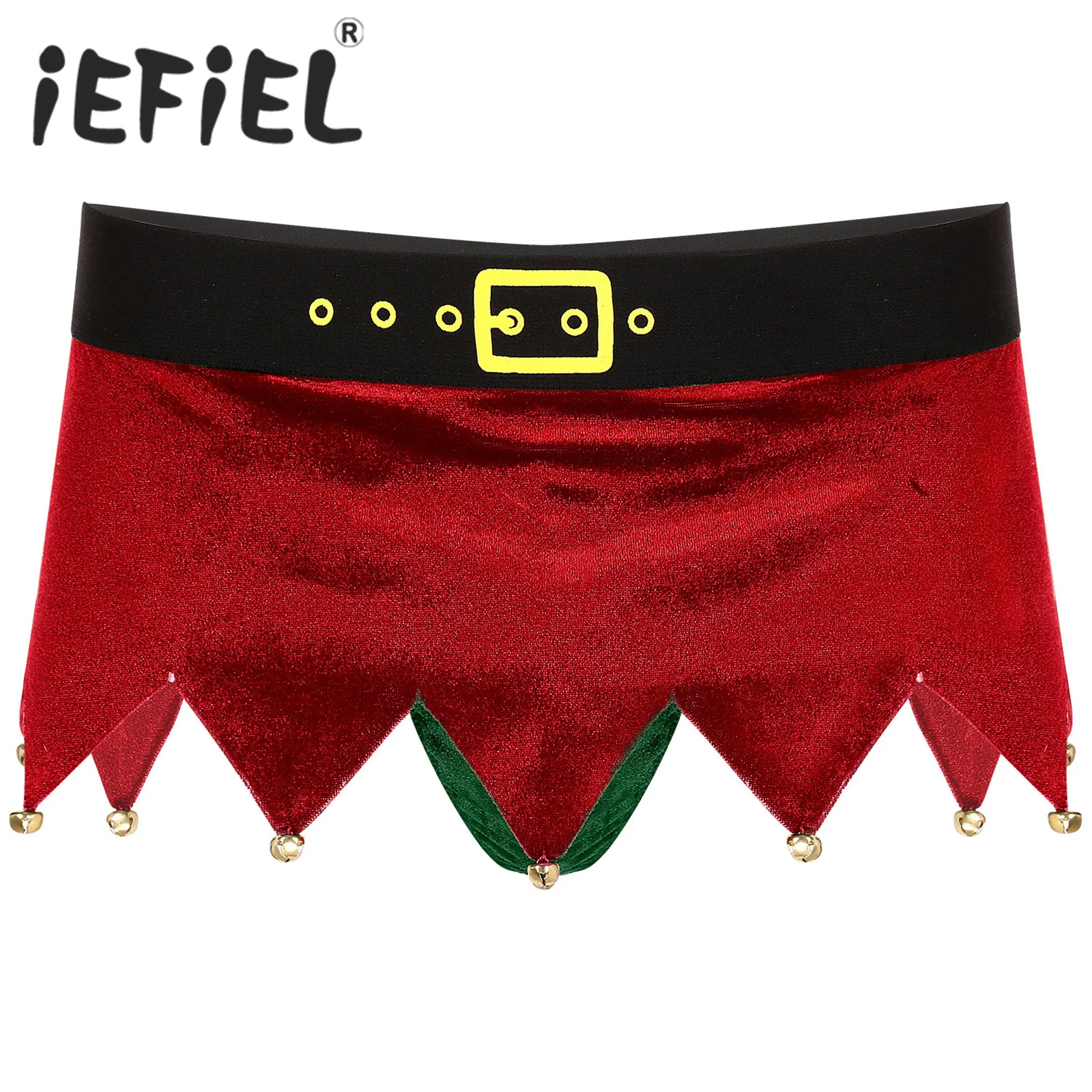 Mens Elf Christmas Costume New Year  Festival Party Roleplay Skirts Xmas Santa Clause Low Rise Jagged Mini Skirt for Cosplay