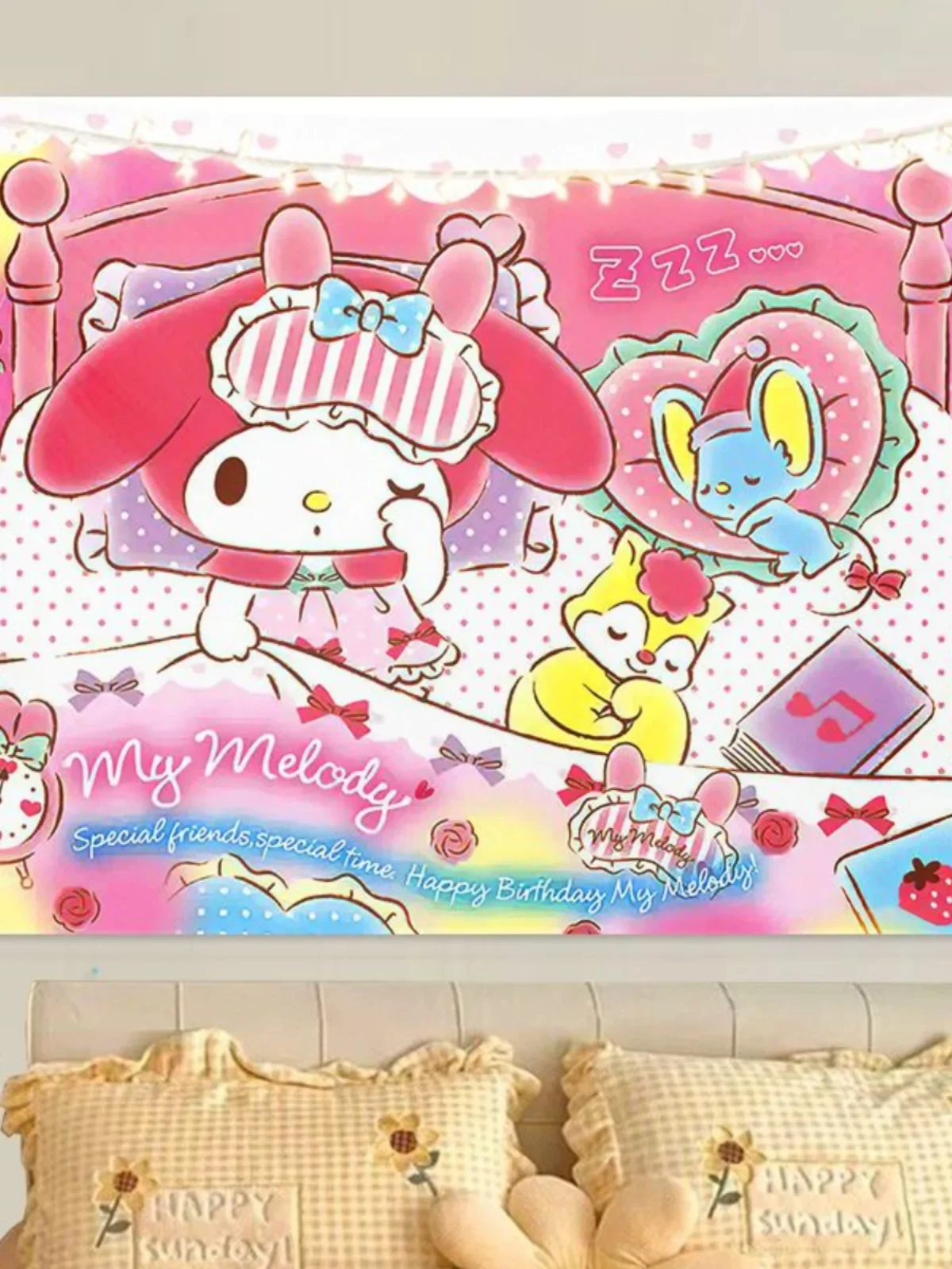 Dormitory Bedhead Sanrio Ins Background Cloth  Kulomi Girl Heart Room Bedroom Wall Cloth Tapestry Cute Melody Hanging Cloth