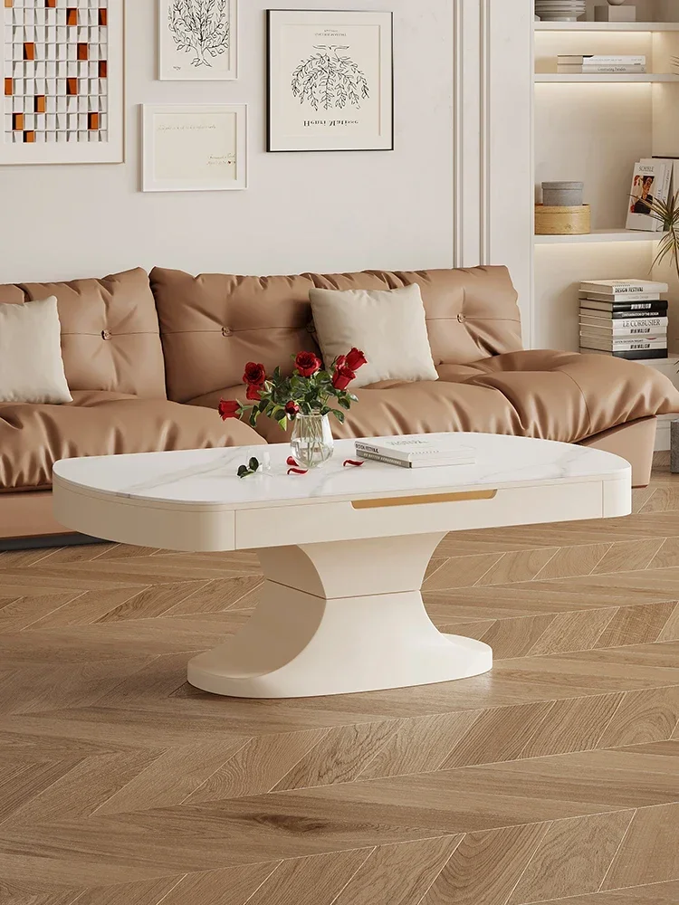 Electric Lifting Coffee Table Dual-Purpose round Stone Plate Household Foldable Tea Table