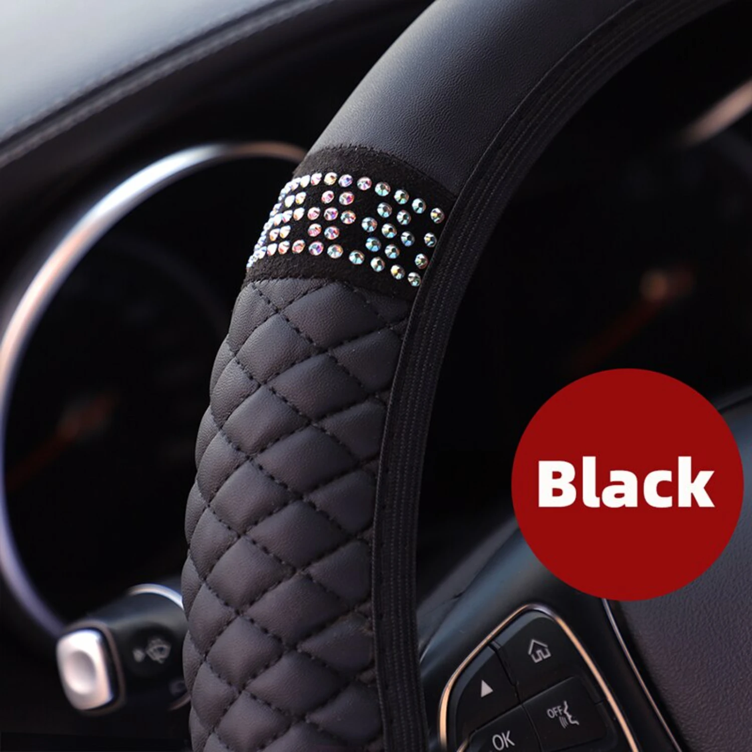 Breathable Three-dimensional Color-Encrusted Embroidered Leather Car Steering Wheel Cover - Fits 37-38cm Wheel - Without Inner R