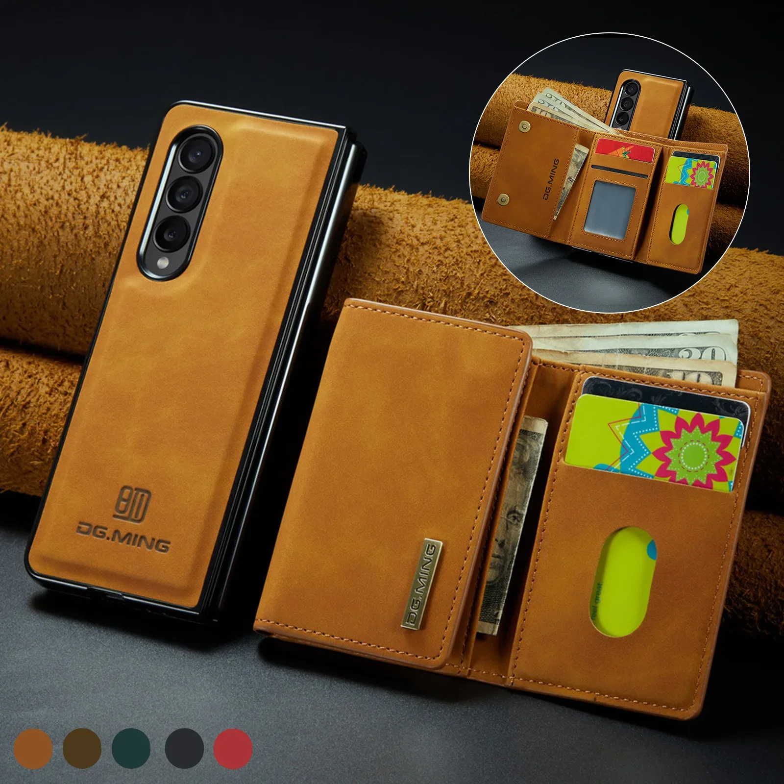 

Магнитный чехол-кошелек для Samsung Galaxy Z Fold 4 3 5, Противоударная подставка с несколькими слотами для карт, волоконная подкладка, кожаная защита
