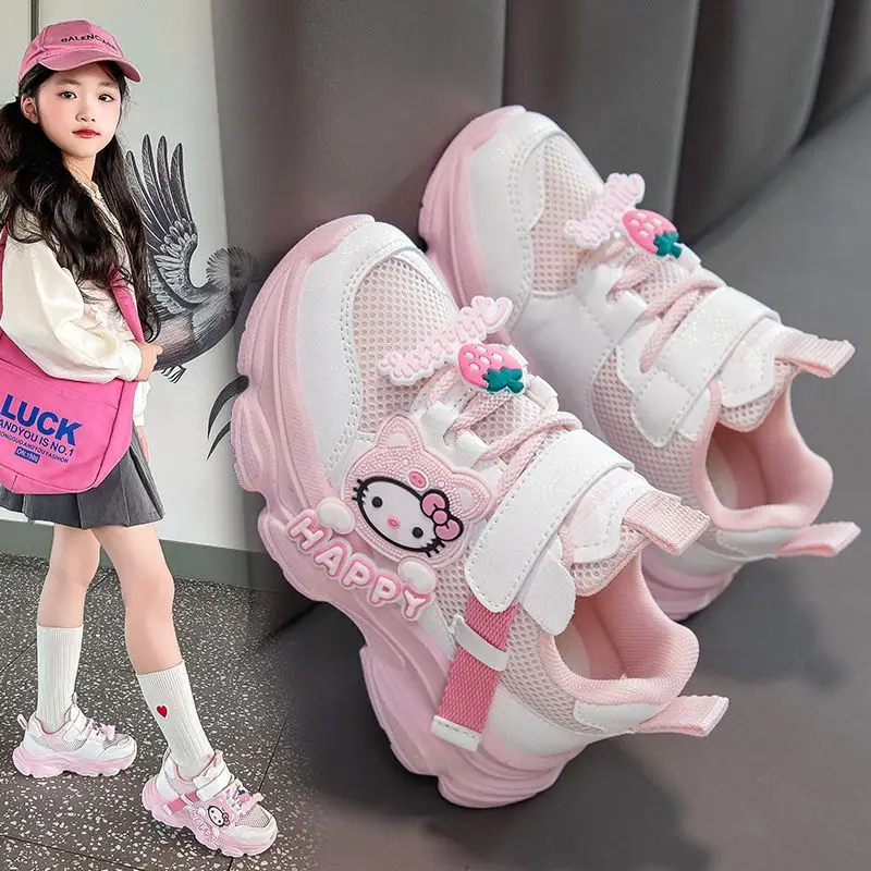

Hello Kitty Anime Kawaii Sanrio Ins Fashion Soft Soled Mesh Shoes Cute Cartoon Children Running Sports Breathable Sneakers Gifts