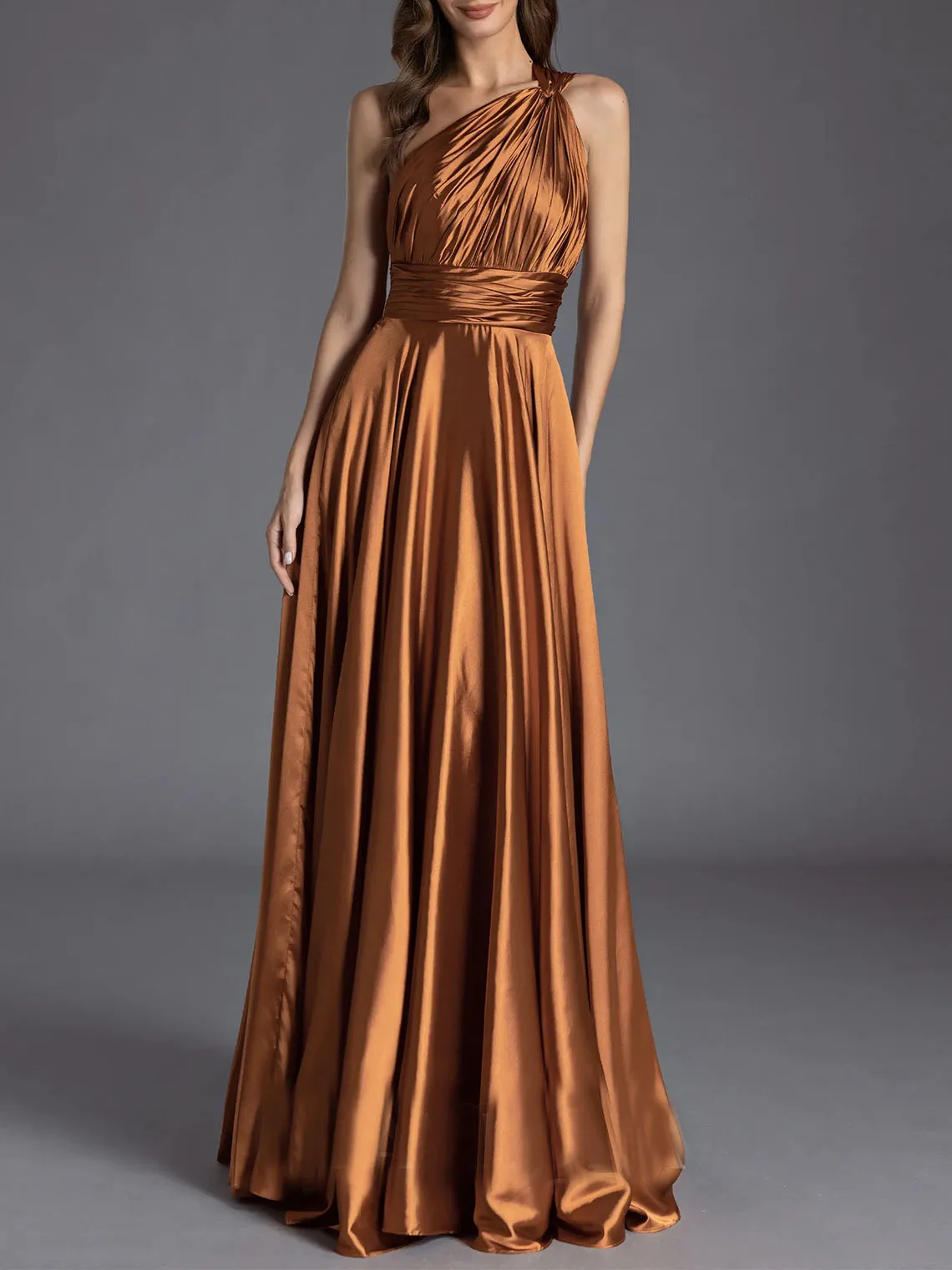 

Elegant One-Shoulder Sleeveless Silk Satin A-Line Bridesmaid Dress Ruffles Floor-Length Formal Gown 2025 Free Customized