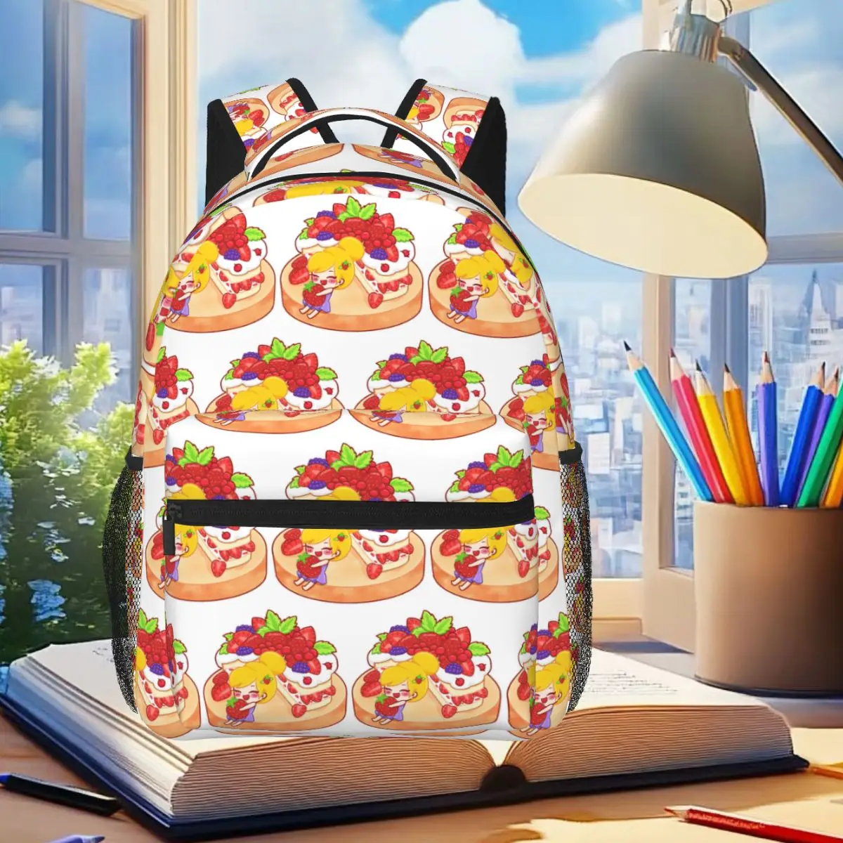 Golden Delight Strawberry Serenity Backpack Student Boys Girls BookBag Kids School Bag Laptop Shoulder Bags for Men Women