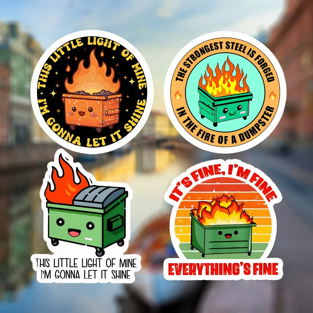 

4PCS Funny Dumpster Fire Stickers Motorycle Stickers for Fuel Tank Humorous Vinyl Decals for Laptops Car Windows Vinyl Decals