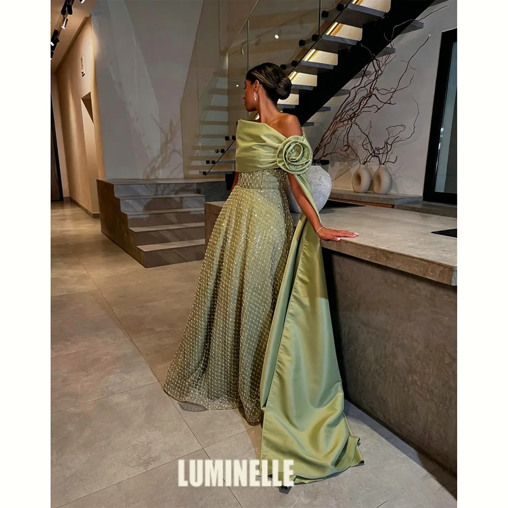 Flower Decoration Shiny Fabric Evening Dress Wedding Robes De Cocktail Dresses Elegant Gowns Robe Party Prom Customized