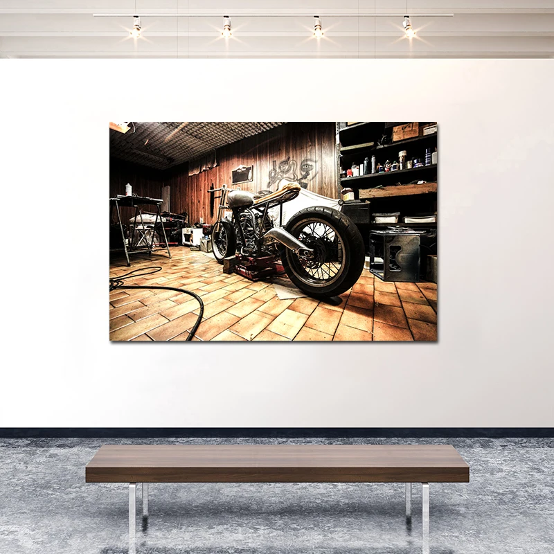 

Vintage Motorcycle Wall Art Posters and Prints Motorcycle Workshop Abstract Painting for Living Room Office Home Decor Artwork